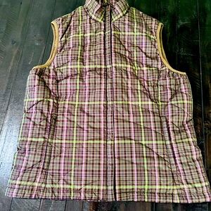 Lands' End Puffer Vest Womens Size Medium 10-12 Plaid Full Zip Gorpcore